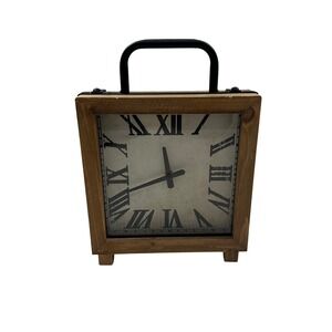 Zest Garden Limited Square Wood Farmhouse Tabletop Clock Roman Numerals 12in